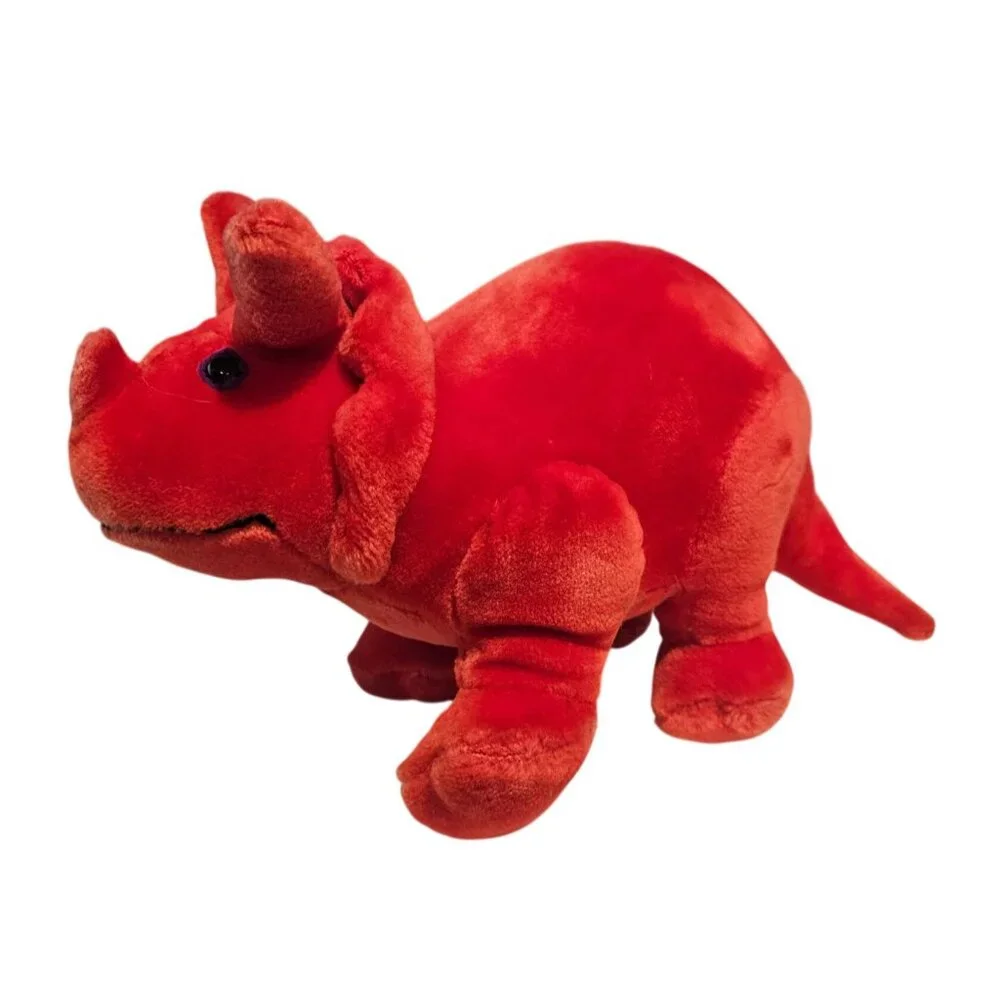 Animal Playthings Red Dinosaur Plush Triceratops Vintage Stuffed Animal 13